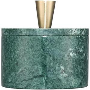 Queenza Marble Salt Cellar with Lid and Brass Knob (Green)