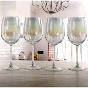 Circleware Radiance Wine Glasses, 4-Piece Glassware Set, Home Entertainment Party Dining Beverage Drinking Cups for Water, Liquor, Farmhouse Decor Gifts, 14.5 oz, White Pearl
