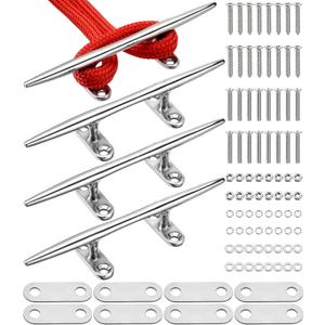 8"/10"/12" Boat Cleats, 316 Stainless Steel Open Base Marine Dock Rope Cleats with Backing Plates and Two Types Screws, Compatible with Kayak, Yacht, Pontoon, Nautical Decor