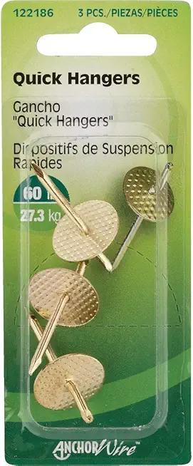 Hillman AnchorWire Brass-Plated One Piece Quick Hanger 60 lb. 3 pk Brass Pack Of 3