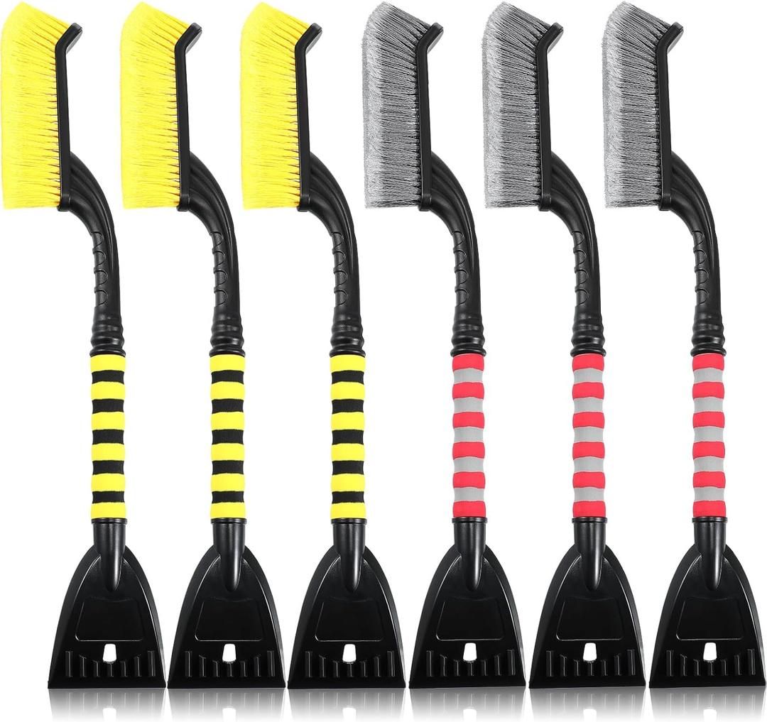 Funtery 6 Pcs 27" Snow Brush and Ice Scrapers for Car Snow Scraper and Brush with Foam Grip Detachable Ice for Car SUV and Truck (Red,Yellow)