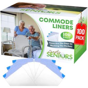 Commode Liners - 100 Strong Portable Toilet Bags - Easy To Use Bedside Commode Liners Disposable - Toilet Liners That Support Dignity of Seniors & Disabled - No More Buckets to Wash - NO Absorbent Pad