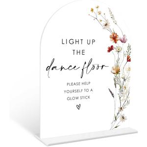 Boho Floral Glow Stick Sign, 6 x 8 Inch White Arch Acrylic Wedding Sign with Holder, Wedding Sign for Ceremony and Reception, Wedding Decoration, Wedding Supplies - BX22