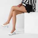 Women's Classic Round Toe Pumps, Mid Kitten Heel, Office Dress Shoes Matt White - US 9.5