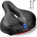 Comfort Bike Seat for Women Men,Wide Bicycle Saddle Replacement Memory Foam Padded Soft Bike Cushion with Dual Shock Absorbing Universal Fit for Indoor/Outdoor Bikes with Reflect