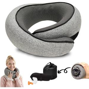 Travel Neck Pillow for Airplane, Adults Memory Foam Neck Pillow, Ergonomic 360 Neck Support for Airplane Car Travel Home Office Sleep, Packable Compact Portable Turtle PillowsGrey