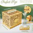 OurWarm Glittery Gold Wedding Card Box with Lock, Wood Gift Card Box for Wedding Reception, Envelope Box for Party Graduation Birthday Baby Shower Decorations