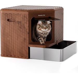 Gradner Pet Cat Litter Tray, Odour-Resistant Enclosed Cat Litter Box (Stainless Steel Little Box)