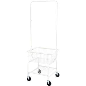 Rectangular Laundry Hamper Basket Butler Cart with Wheels and Hanging Rack, White