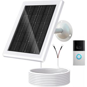 Ring Solar Charger 5W 12VAC Compatible with Ring Video Doorbell 3/3+/4, Battery Video Doorbell Pro, 16.4ft Waterproof Charging Cable, 360Adjustable Mount (White,1 Pack)