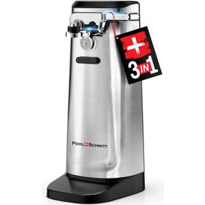POHL SCHMITT Electric Can Opener, Knife Sharpener & Bottle Opener, Easy Push Down Lever, Works with Standard And Pop-Top Cans, Durable Stainless Steel & ABS - Kitchen Essentials and Accessories