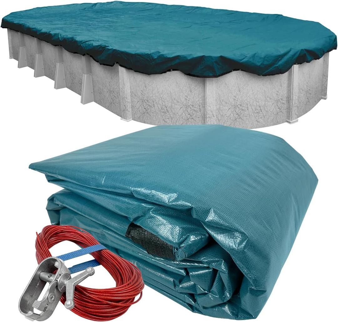 Robelle 15 x 30 ft Commercial Supreme Plus Oval Cover for Above Ground Pool | Teal Pool Cover, 4 ft Overlap (19 x 34ft Cover Size), Solid 12 x 12 Scrim, 3.7 oz/yd2, 18-Year, Style: 391530-4A