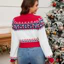 LUBOT Christmas Sweaters Cardigans for Women Ugly Soft Fuzzy Knit Long Sleeve Pullover for Christmas Party Holiday S-XXL ((Cropped) Red & White)