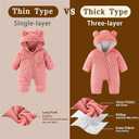 Newborn Baby Bear Outfit With Fold-Over Mittens and Footies Girls Boys Winter Fleece Clothes Hooded Romper Snowsuit (3-6 Months, Pink)