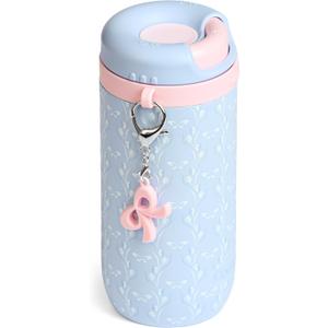15 oz Stainless Steel Coffee Tumbler with Twist-Open Lid, Insulated Travel Mug for Iced Coffee Cold Brew and Warm Beverages, Leakproof, BPA-Free, Cup Holder Friendly, Bow Charm, Tulip Blue