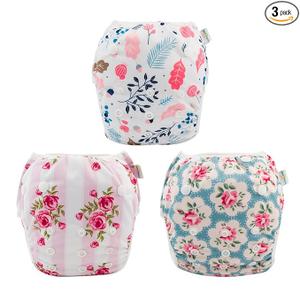 Babygoal Baby Girl Swim Diapers 3 Pack for 8M 3T Babies and Toddlers, Reusable Adjustable Washable for Swimming LessonsFlower
