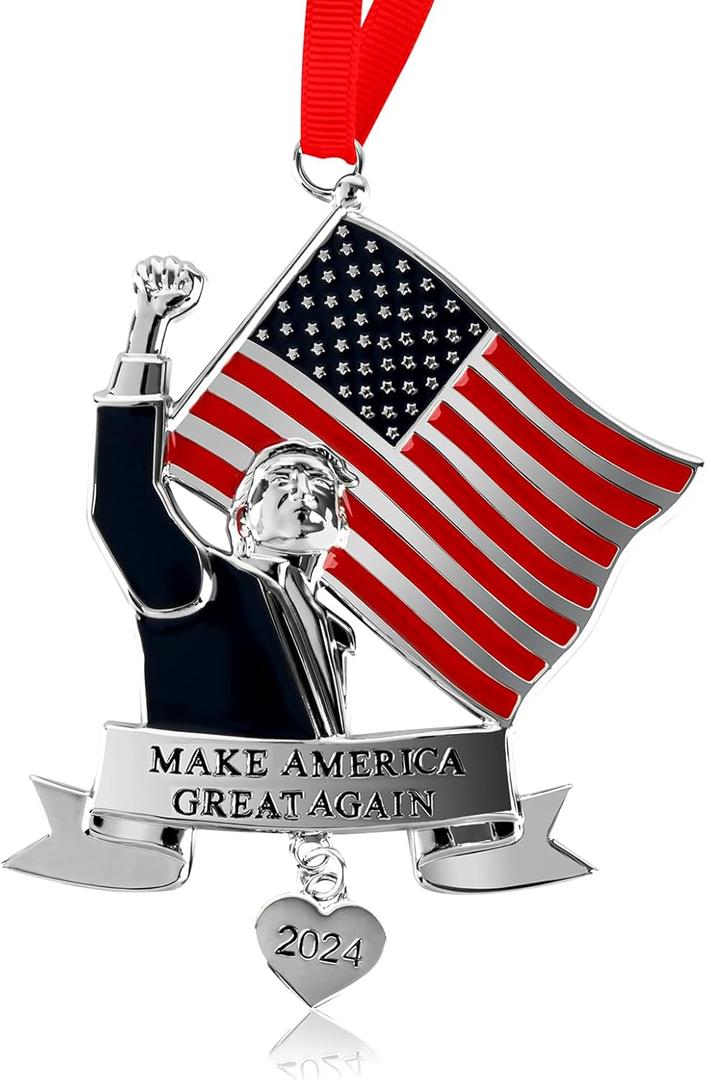 Christmas Ornament  President Trump American Flag Design with 2024 Tag, Make America Great Again Keepsake Tree Decoration