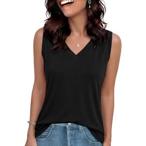 GAYHAY Womens Tank Tops Loose Fit Sleeveless Summer Shirts V Neck Flowy Blouses Casual Beach Vacation Clothes Fashion 2026 (Black, XL)