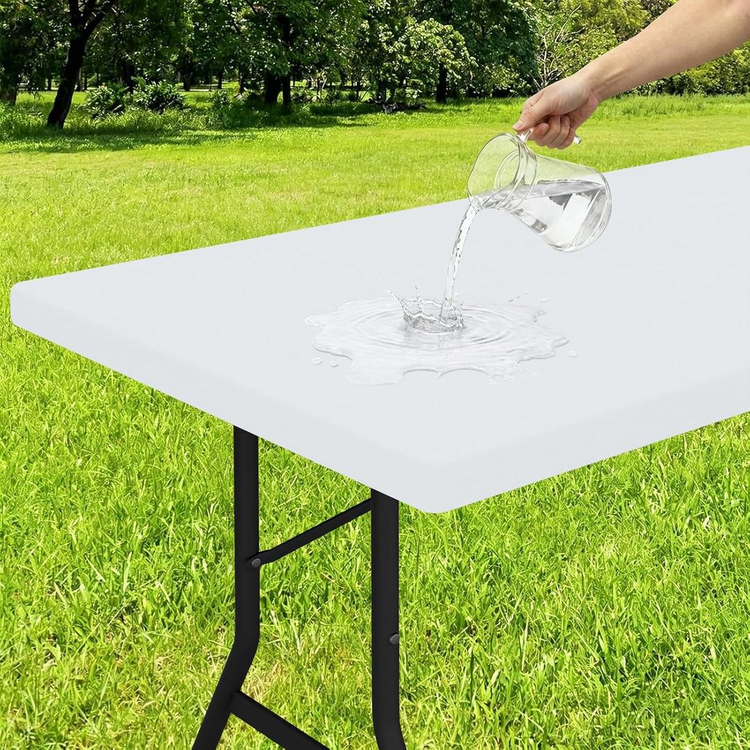 Smiry Rectangle Tablecloth, Elastic Fitted Flannel Backed Vinyl Tablecloths for 5ft Folding Tables, Waterproof Wipeable Table Covers for Indoor, Outdoor, Picnic and Camping (White, 36"x60")