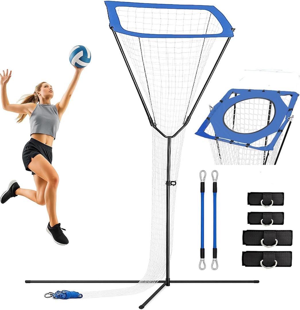 Volleyball Setter Trainer Net  Adjustable Height & Angle Training Equipment with Resistance Bands | Pro Blue Edition for Coaches, Teams & Setters