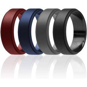 ROQ Silicone Rubber Wedding Ring for Men, Comfort Fit, Men's Wedding Band, Durable, Breathable Rubber Engagement Ring/Band, Step Edge, Multi Packs, Multi Colors, Size 10