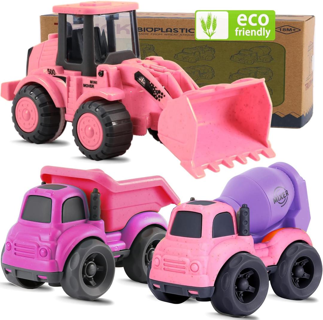 vusum Toddler Toys for 1 Year Old Girl Gifts,Kids Toys for Age 2-4,Dump Truck Cement Mixer Excavator Toy Cars Set, BPA Free,Phthalates Free,PVC,Toddler Girl Toys for 1 2 3 Year Old Birthday (Rose)