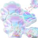 Resurhang 60 Pcs Mermaid Party Zipper Treat Bags Cute Seashell Food Goodie Gifts Bags Resealable Under the Sea Aquatic Nautical Theme Snack Candy Containers for Summer Ocean Beach Supplies