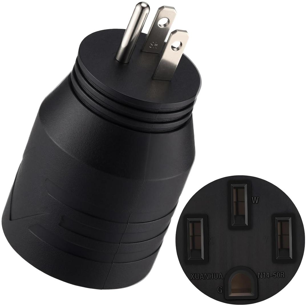 Kanayu NEMA 5-15P to 14-50R 50 Amp to 15 Amp 110 Volt RV Adapter, 3 Prong to 4 Prong RV Power Adapter 15A Household Male to 50A Female Electrical Converter for Trailer Camper