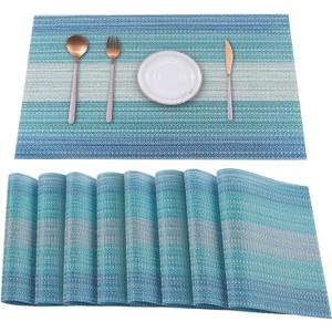 HeloHo Blue Placemats Set of 8,Vinyl Table Place Mats Stain Resistant Foldable Placemats Washable Wipeable Placemat for Kitchen Dining Table Decoration Indoor Outdoor.