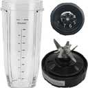 32oz Replacement Cup and 6 fins Blade with 7 male Fins Gear,Replacement Parts Blade Assembly for 1000W Ninja Auto-iQ Blender BL480-30/BL481-30/BL482-30/BL482QPR-30/BL482QPK-3(32ozCup+7Fin Gear Blade)