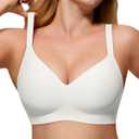 As Fairy Womens Soft Comfortable No Underwire Bras V Neck Seamless Push Up Bralettes Full Coverage Tshirt Brassiere (White) 32DDD