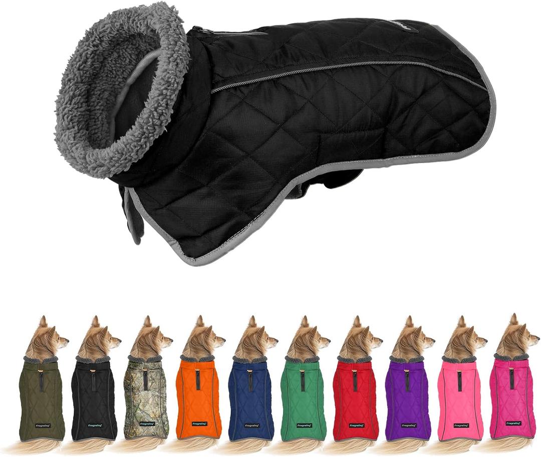 Fragralley Dog Coat Large, Waterproof Dog Jacket with Warm Fleece Lining, Adjustable Reflective Dogs Winter Coat, Turtleneck Pet Coats for Cold Weather (Black XXL)