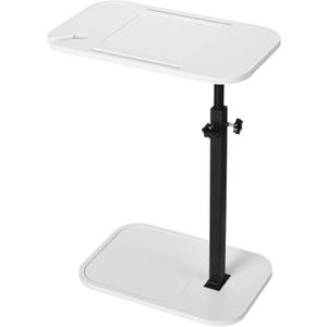 DAVIDOK C-Shaped Sofa End Table, Adjustable Height Couch Side Table with Device Slot, White Color with Black Metal Stand, Couch Table for Living Room, Bedroom