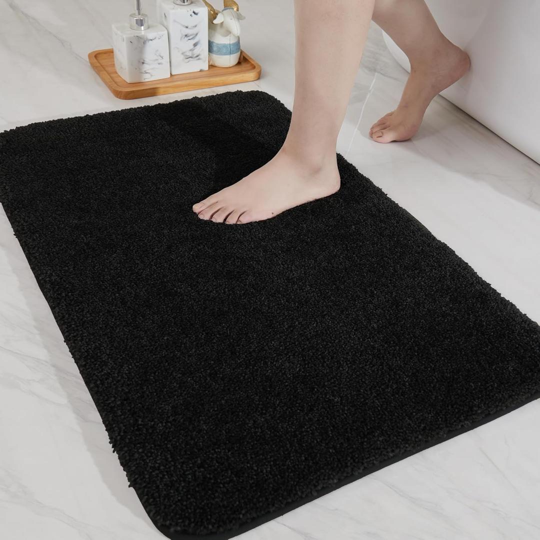 COSY HOMEER Bathroom Rugs Mat 24x36 Absorbent Non-Slip Bath Mat Plush Shaggy Machine Washable Bath Rugs Soft Polyester Bath Mats for Bathroom Floor,Tub and Shower,Black