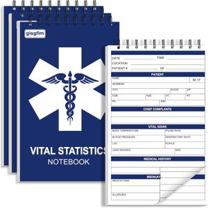 gisgfim 4Pcs EMT First Responders Vital Statistics Notepad EMS Field Notebook EMS Notepad EMT Paramedic Gear 6x3.75Inch Medical Notebook EMS/EMT Gifts for Vital Signs Patient Information 70Sheet/Pad
