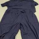 Zenlonr Women Summer 2 Piece Outfits 2025 Off Shoulder Short Sleeve Tops Elastic Waist Drawstring Long Pants Tracksuit (2XL, Navy)