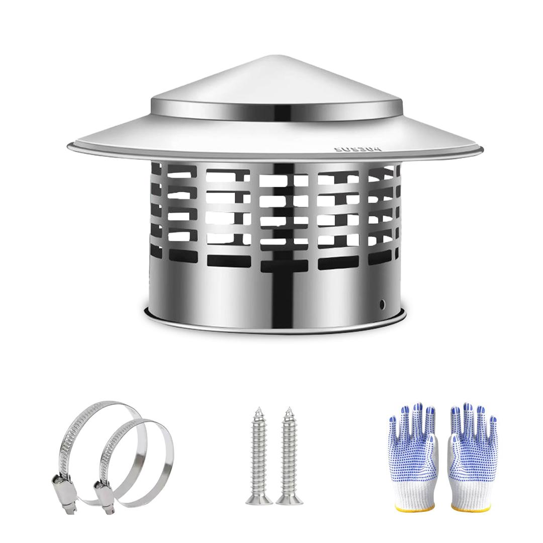 YAQAERIO 8 Inch Chimney Cap, 304 Stainless Steel Stove Pipe Cap with Spark Arrestor Mesh, Dual Fastening System for 8" Inner Diameter Wood Stove Pipe