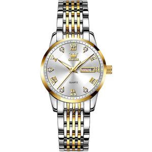 OLEVS Watches for Women Diamond Luxury Dress Women Watches Analog Quartz Waterproof Day Date Stainless Steel Wristwatch