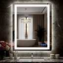 LED Bathroom Mirror with Lights 24"x32", Wall-Mounted Vanity Mirrors Front & Backlit Separate Light Control Stepless Dimmable Anti-Fog Memory 3 Color Temperatures Shatter-Proof Tempered Glass