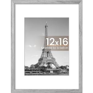 upsimples 12x16 Picture Frame, Display Pictures 8.5x11 with Mat or 12 x 16 Without, Wall Hanging Poster Frames, Gray, 1 Pack