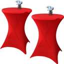2 Pack 24x43 Inch Red Cocktail Tablecloth Spandex Round Fitted Table Cover for Wedding Banquet Event Party