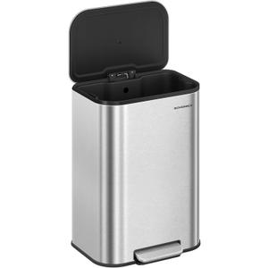 SONGMICS Kitchen Trash Can, 13-Gallon (50 L) Garbage Can with Lid, Stainless Steel, Soft Close and Stays Open, Inner Bucket, Wide Non-Slip Pedal, Metallic Silver ULTB547E01