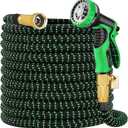Expandable Garden Hose 25FT, 10-Function Spray Nozzle, Upgraded Latex Core Inner Pipe Retractable Water Hose with Sturdy 3/4'' Fittings Flexible Lightweight Water Hose with Hook and Storage Bag