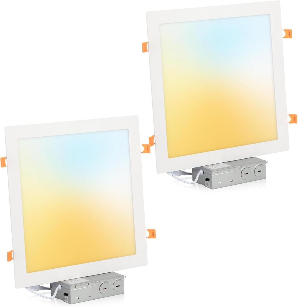 2 Pack 11 Inch Square LED Recessed Ceiling Light 5 Color Temperature for Kitchen Retrofit, Slim Canless Wafer Downlight IC Rated for Bathroom, 24W Dimmable 1920LM for Bedroom ETL FCC