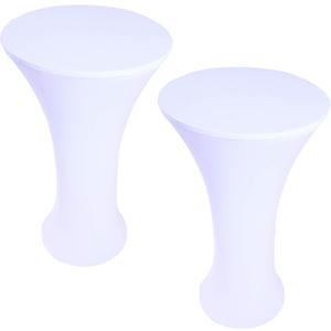 2 Pack 32x43 Inch White Cocktail Tablecloth Round Fitted Stretch Spandex Table Cover for Party Wedding Bars, White 
