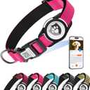Reflective Dog Collar with AirTag Holder for Puppy Soft Nylon Rose Red Sized XS