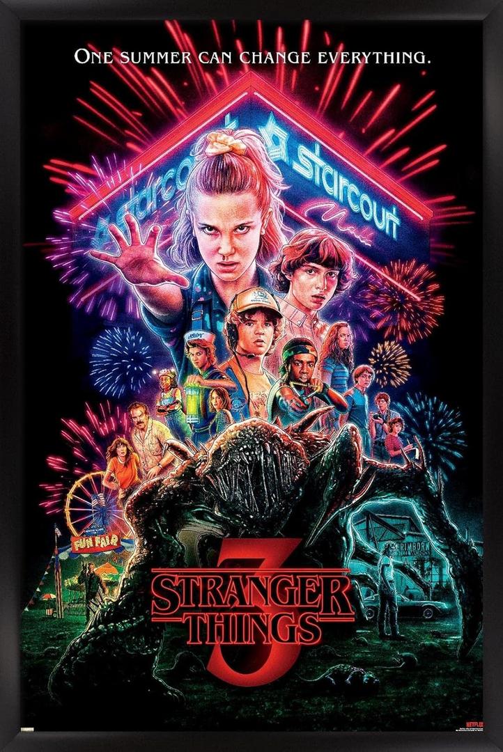Trends International 24X36 Netflix Stranger Things: Season 3 - One Sheet Wall Poster, 24" x 36", Black Framed Version