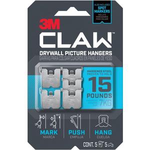 3M Claw 15 lb. Drywall Picture Hanger with Spot Markers, Heavyweight Hanging Solution for Room Decor and Office Decor, Including Mirrors or Large Art  5 Pack