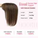 HOOJIH Real Human Hair Topper with Bangs for Women with Thinning Hair Large Base Handmade Invisiable Lace Topper Wig - Medium Brown