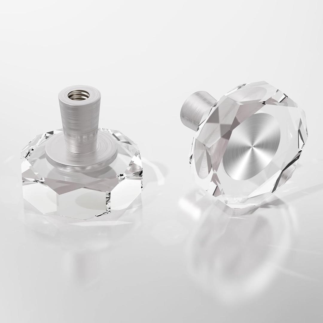 Glass Crystal Clear Brushed Nickel Handle 8 Pack Drawer Dresser Kitchen Cabinet Knobs Cabinets Pulls Knob, Solid Base Cupboard Closet Drawers Hardware Handles, Bathroom Bedroom Pull Satin Brass Knobs